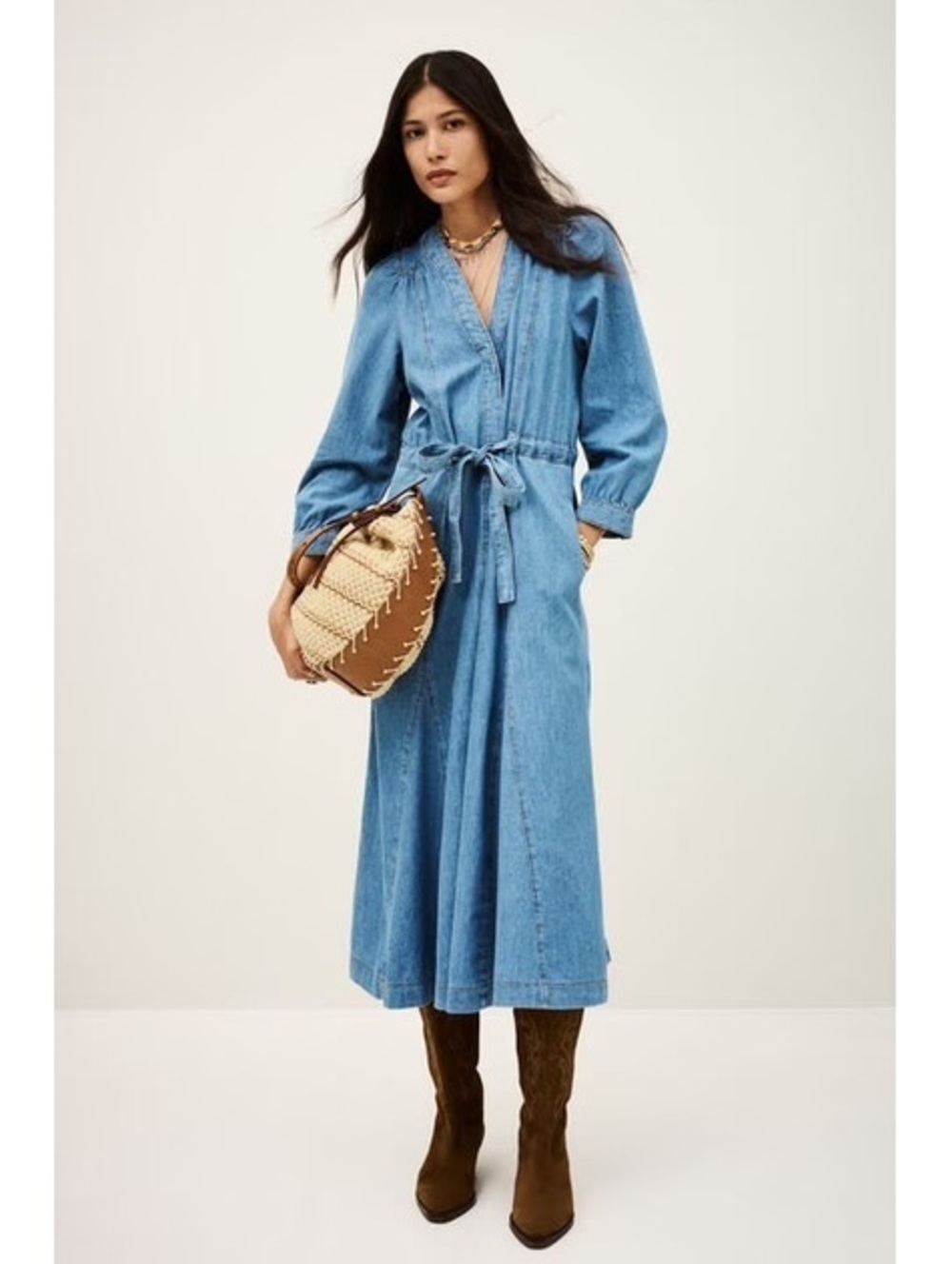 Ba&sh Lia belted V-neck denim dress